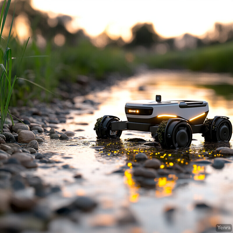 An automated restoration equipment is seen in a natural setting near a body of water.