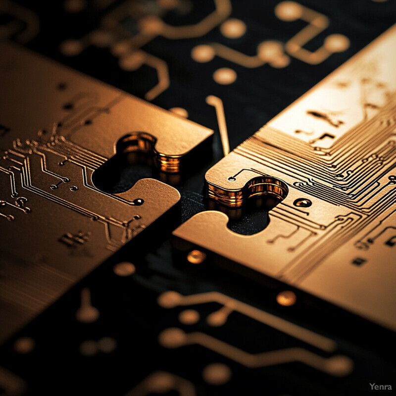 A close-up image of two gold-colored circuit boards on a black background.