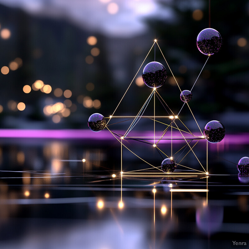 An abstract and futuristic image featuring geometric shapes and glowing lines.