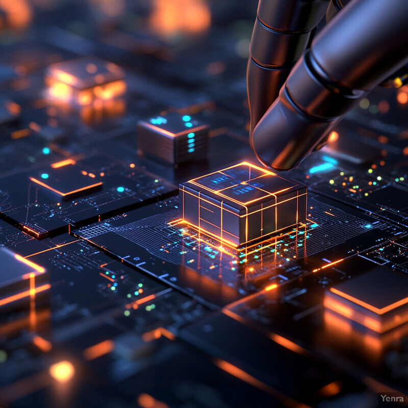 A person uses a microscope to examine a computer chip.