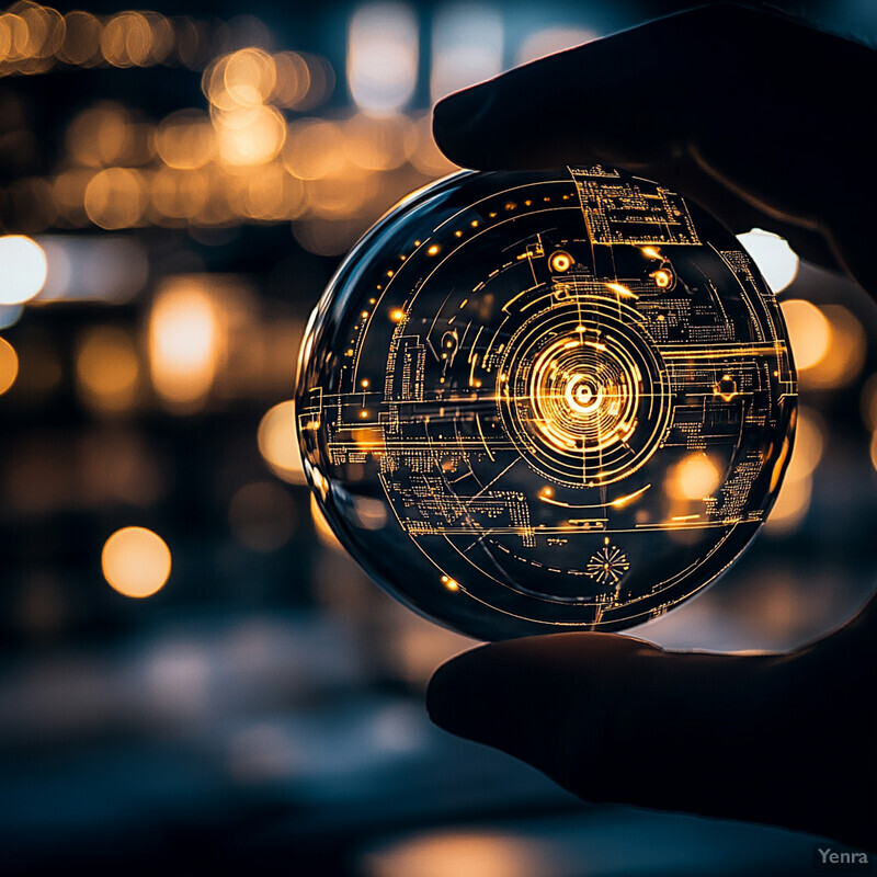 A person holding a crystal ball with intricate details etched into it.