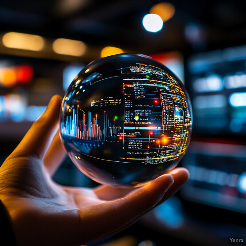 A person holds a crystal ball with a complex mathematical equation displayed on its surface in what appears to be a classroom setting.