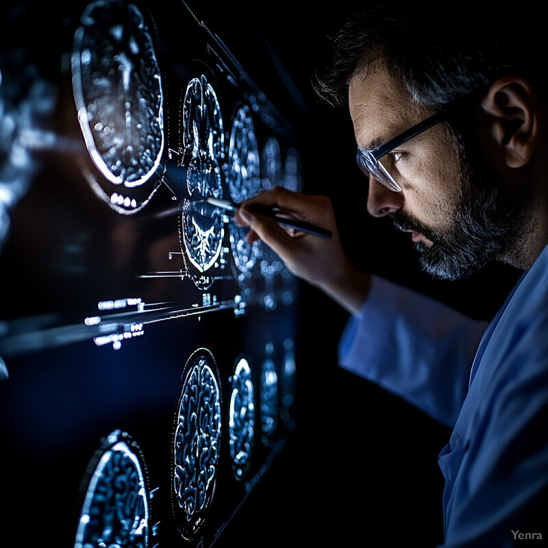 A medical professional examining a large screen displaying multiple circular images.