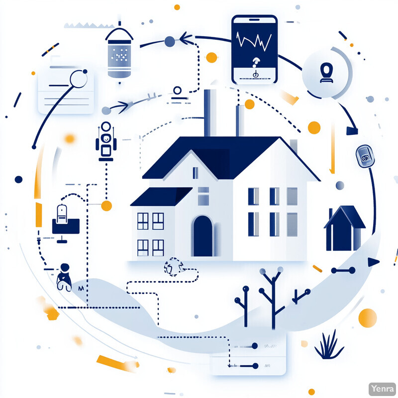 The image illustrates a feedback loop for sensor performance in home automation systems, highlighting the interconnectedness of various smart devices and their impact on energy usage.