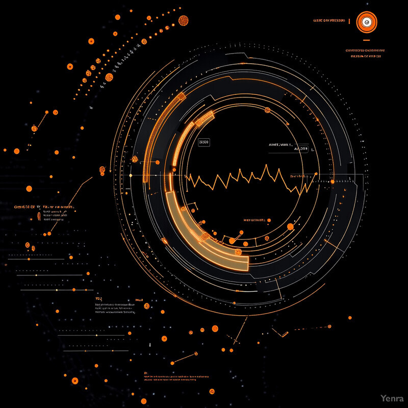 An abstract graphic with various elements and symbols, possibly representing data or information related to technology, science, or engineering.