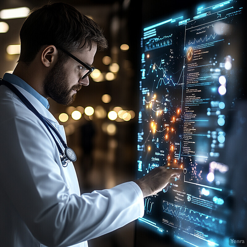 A medical professional analyzes patient data on a computer screen.