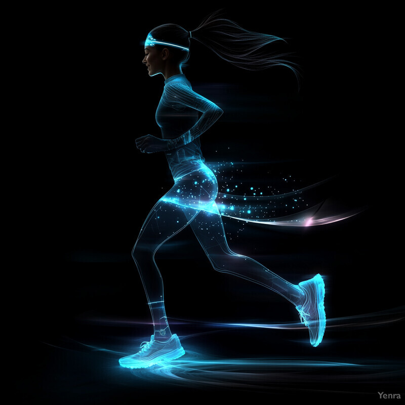 A woman in motion, running with a glowing effect.