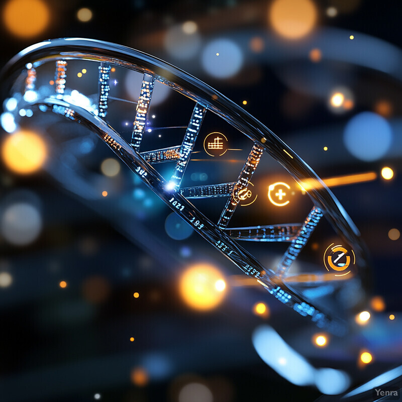 Futuristic representation of DNA analysis with glowing blue lines and symbols.