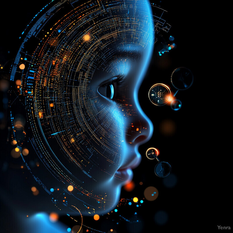 A striking digital artwork featuring a child's face with a blue hue and intricate details.