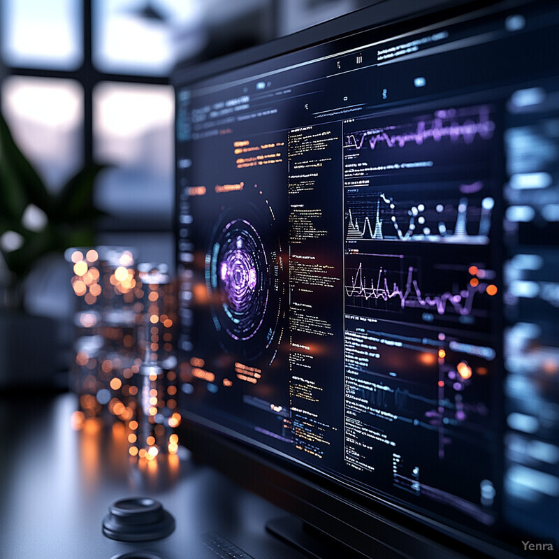 A computer monitor displaying a complex data visualization in an office or laboratory setting.