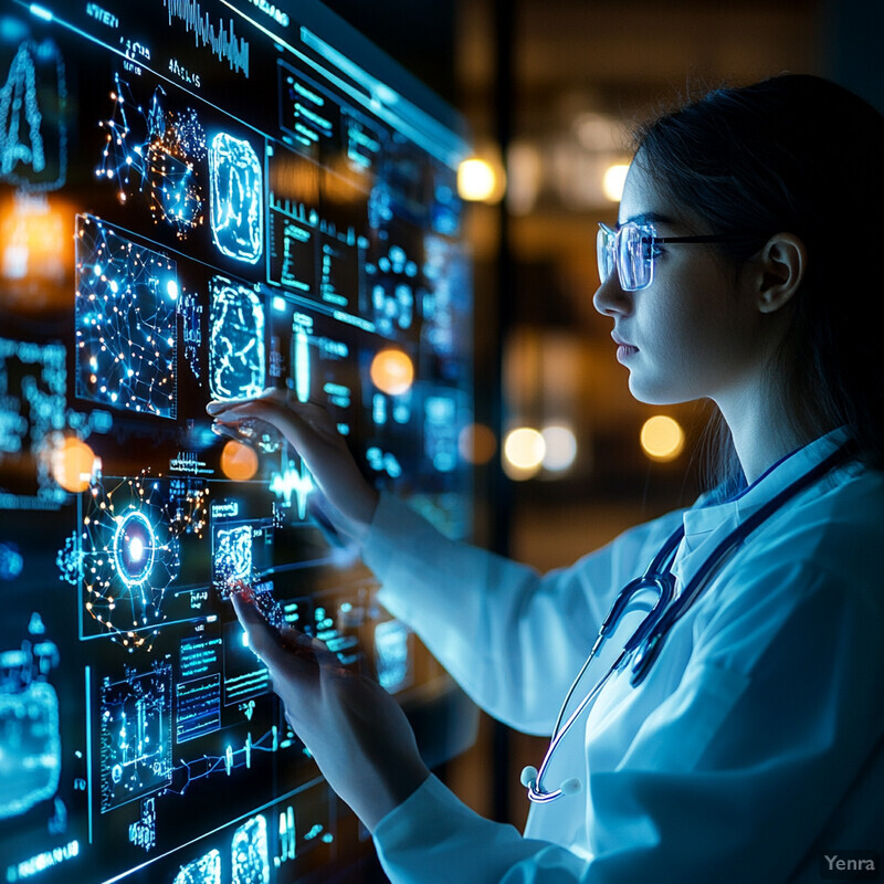 A healthcare professional examines an X-ray in a clinic or hospital room.