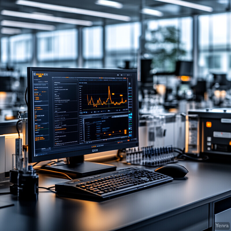 The image shows a laboratory setting with various scientific equipment and instruments.