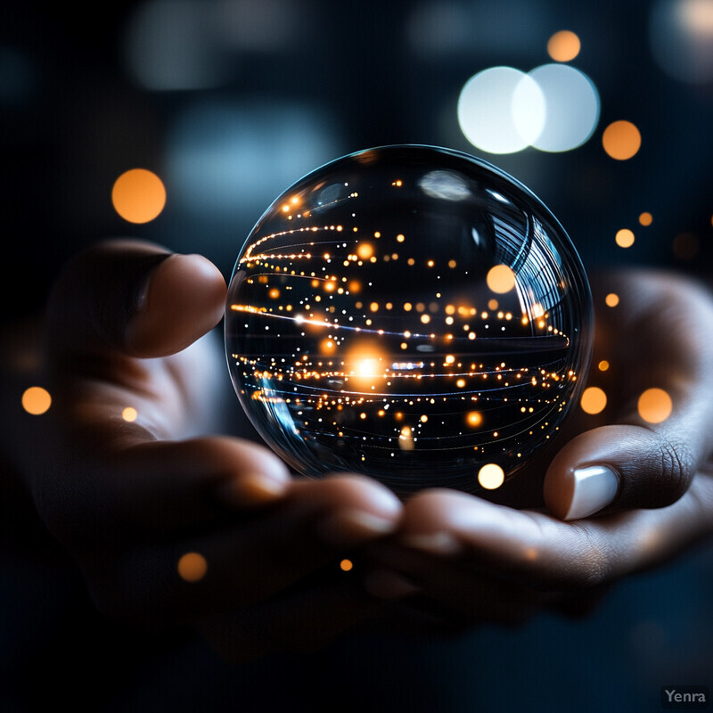 A person holds a crystal ball that shows an inverted cityscape.