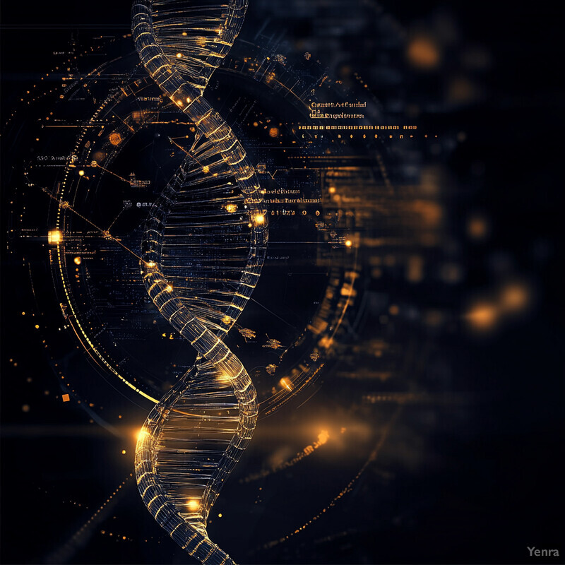 A DNA double helix structure with mathematical equations and formulas overlayed on top.