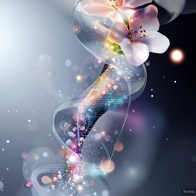 A DNA double helix with a flower growing out of it, symbolizing the connection between nature and genetics.