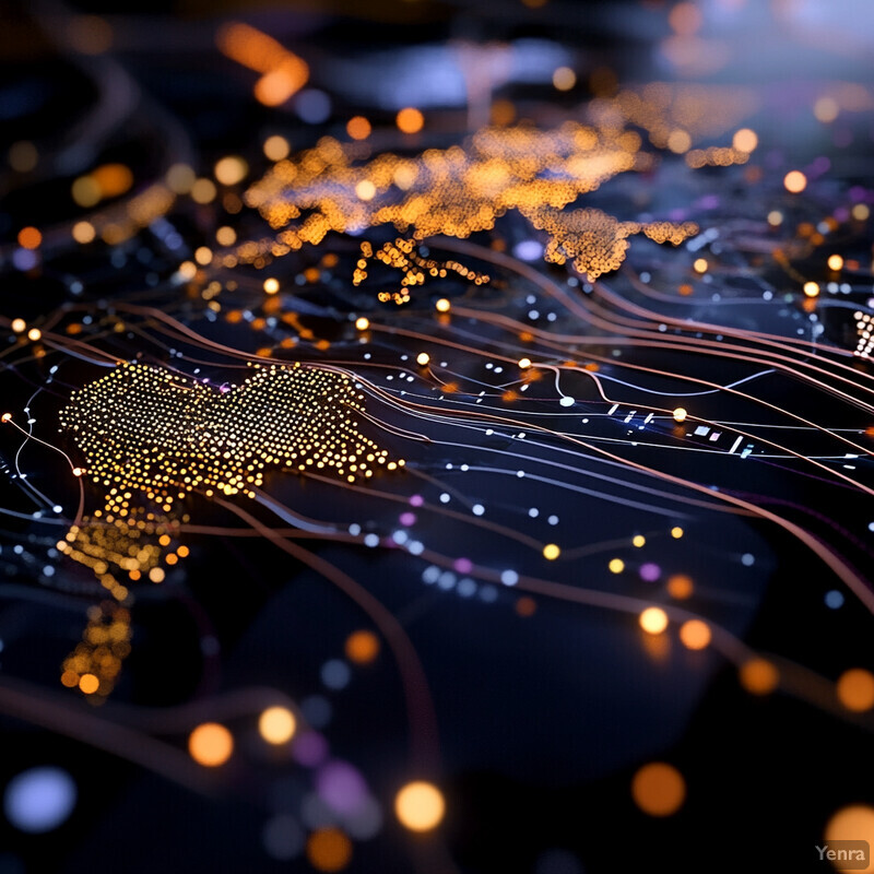 The image presents a complex visual representation of data related to population-specific risk modeling, with densely packed gold dots and white lines on a dark blue background.