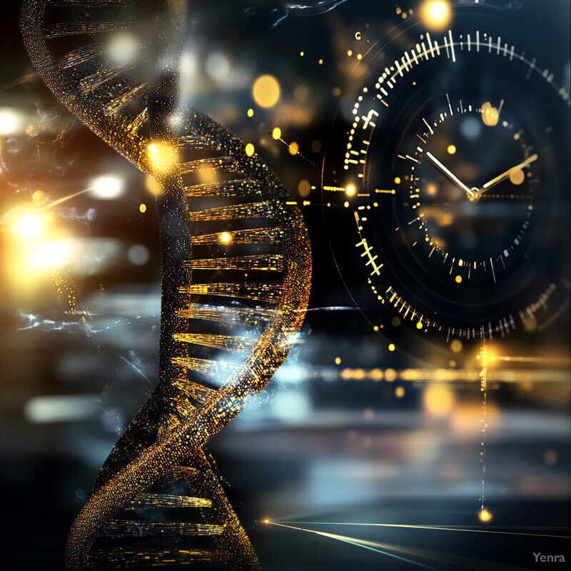 A striking image that combines a detailed DNA molecule with a modern clock face, set against a dark blue background.