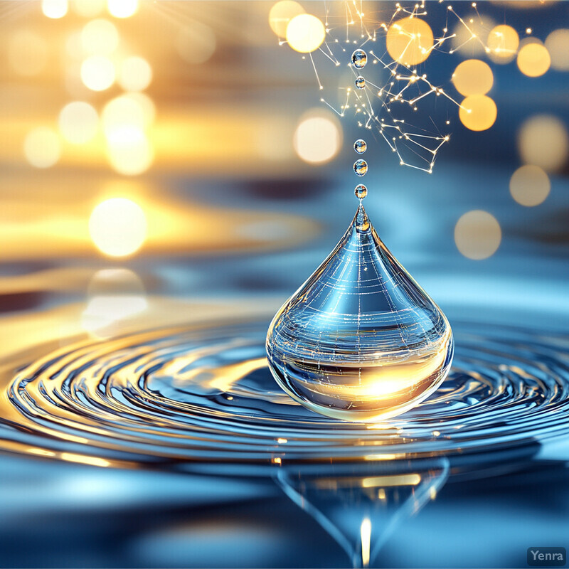 A serene and tranquil scene of water droplets suspended in mid-air above a body of water.