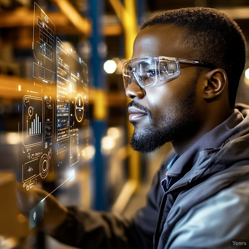 A man wearing safety glasses holds an object in his hand, looking at it with a serious expression.