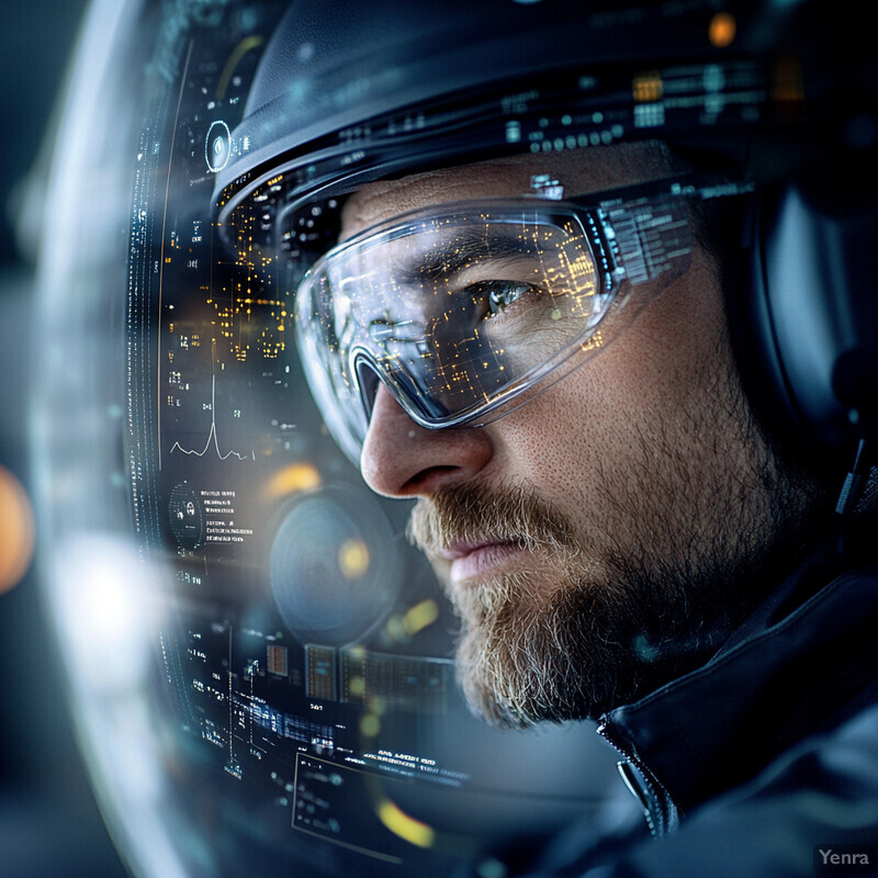 A man wearing a helmet with sensors integrated into it looks to his left.