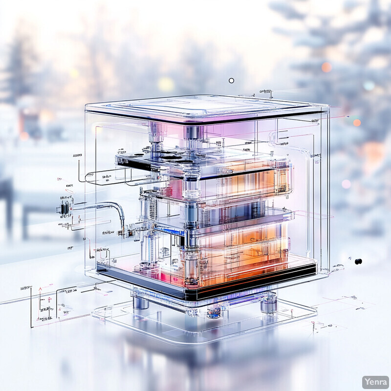 A futuristic transparent cube with intricate internal components and connections.