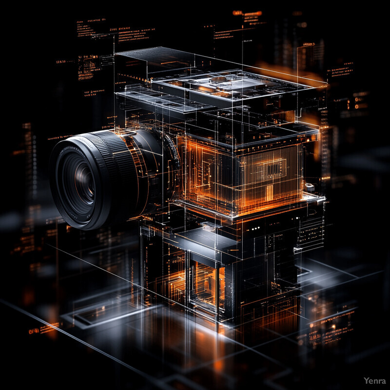 An abstract representation of a camera, showcasing its various components and how they interact with one another.