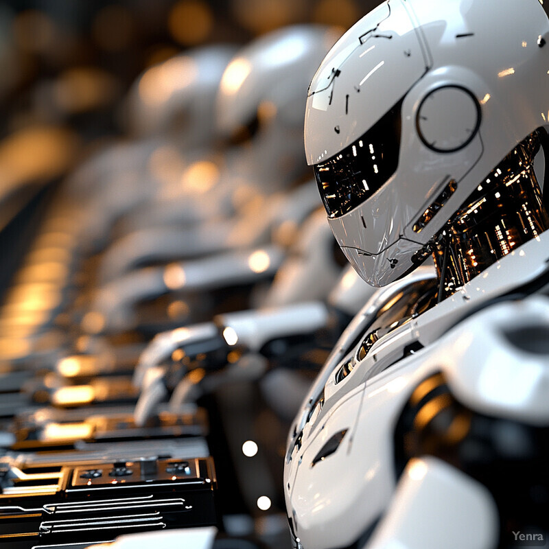 A group of robots standing in a row, showcasing their futuristic design and potential applications.