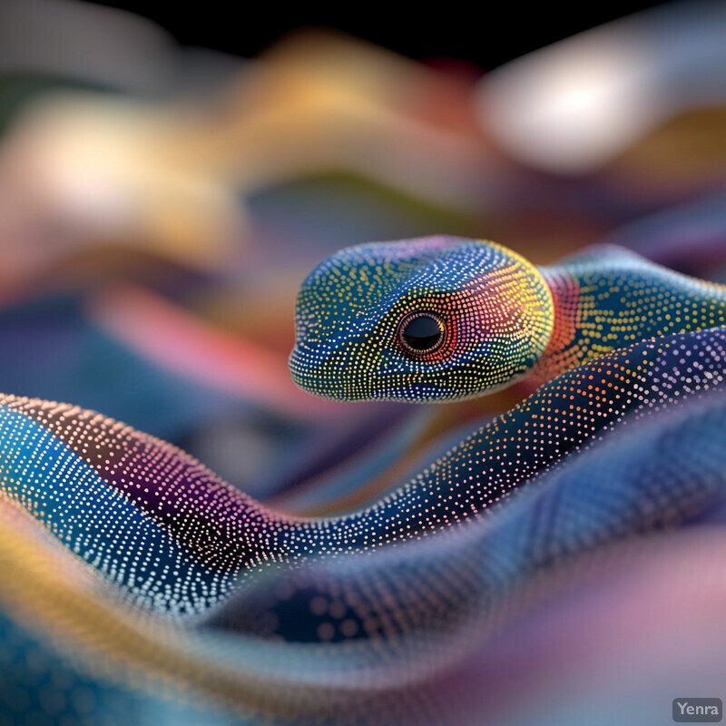 A close-up view of a snake's head and neck, showcasing its intricate patterns and colors in a natural environment.