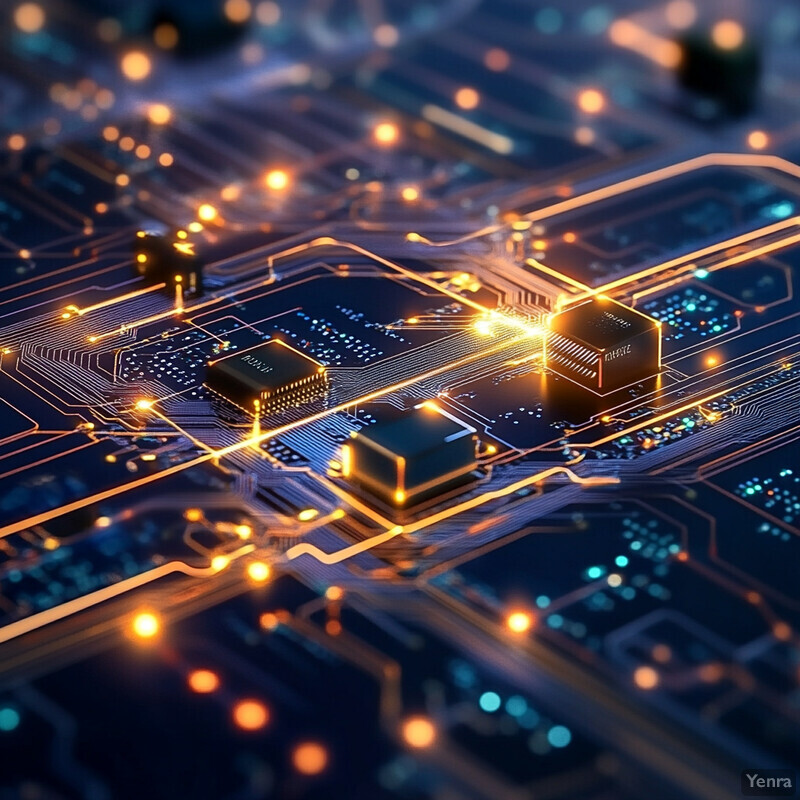 A computer chip with various components and wires, showcasing its intricate design and functionality.