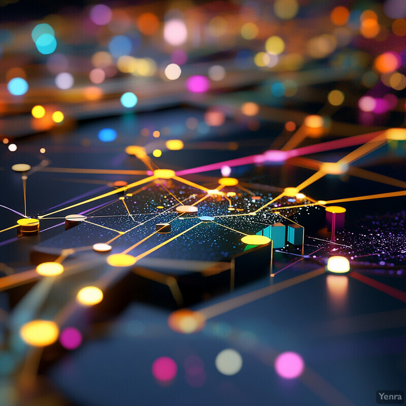 Complex network topology with interconnected nodes and connections.