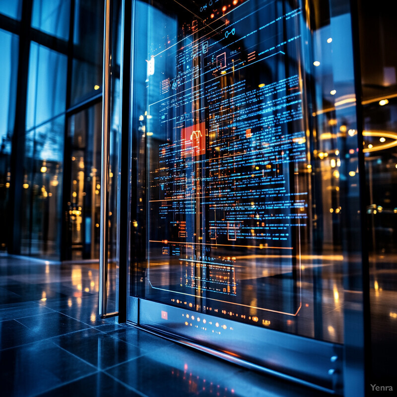 A modern elevator with a large digital display in the background.