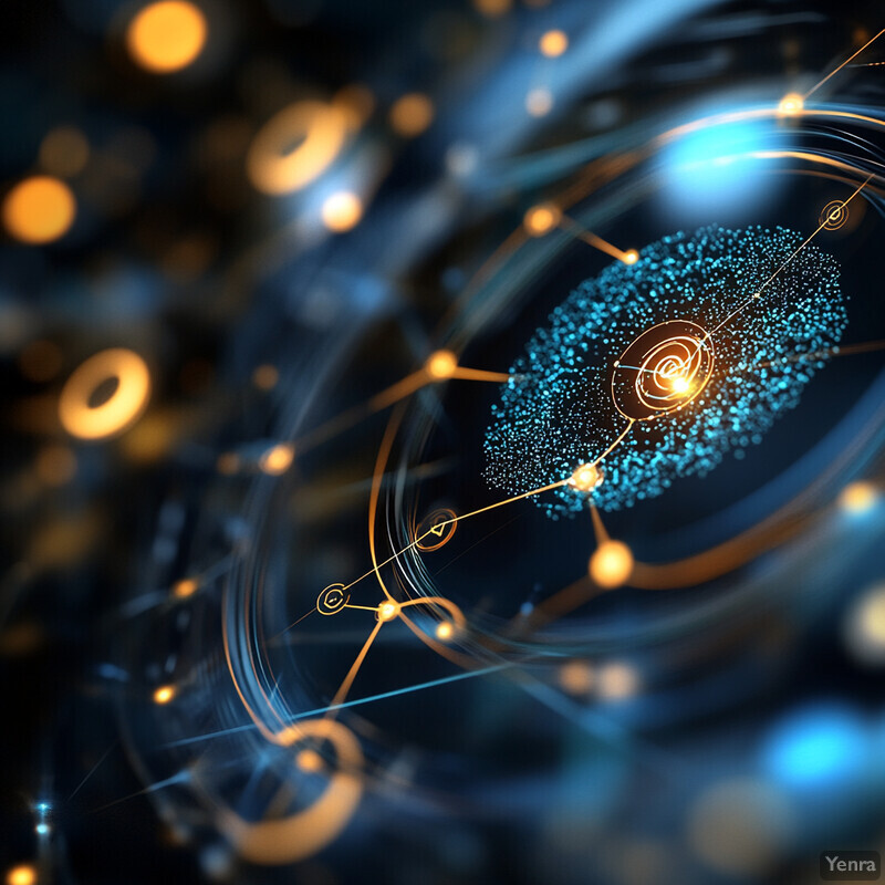 A digital illustration of an atom with a nucleus and electrons in space.