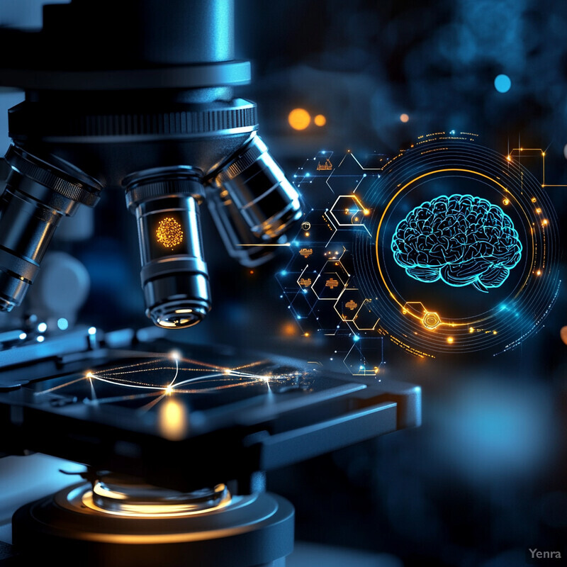 A microscope is being used to examine cells in a laboratory setting.