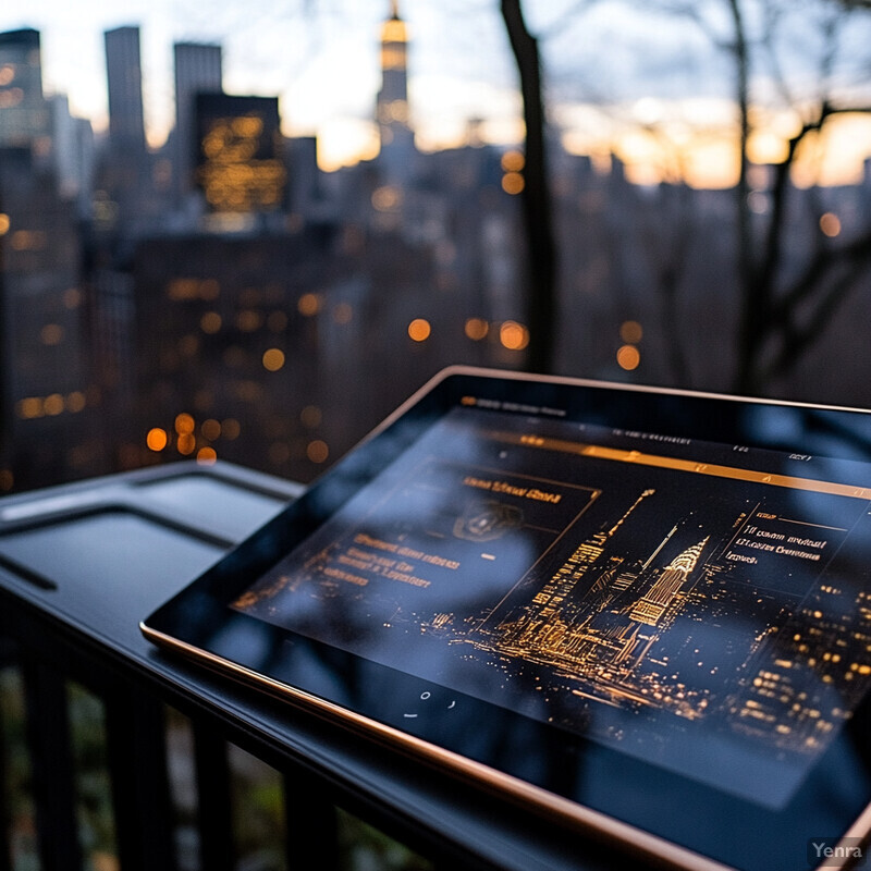 An iPad on a balcony railing displaying a city map or itinerary planning app.