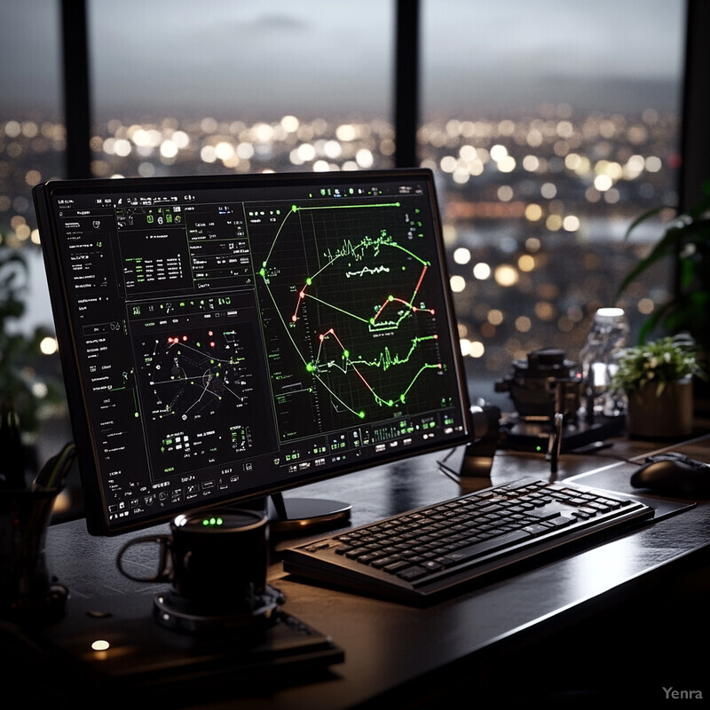 A computer monitor displaying a graph for predictive maintenance of travel plans in an office setting.