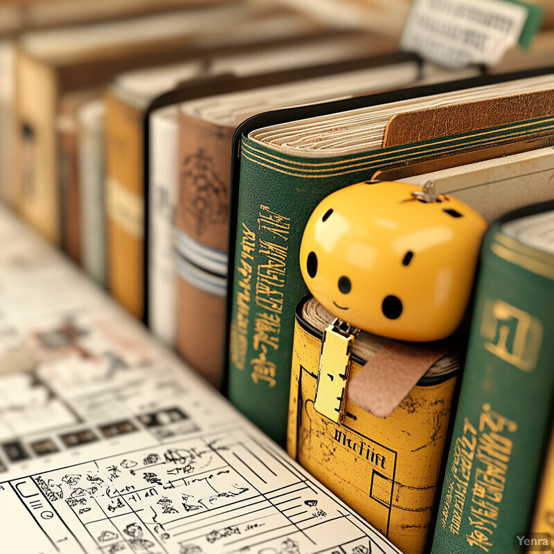 A row of books with green and gold covers.