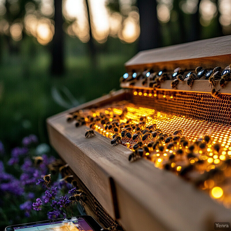 Automated hive health monitoring system in an outdoor setting.