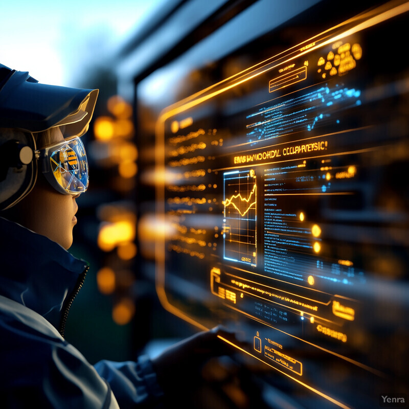 Person using virtual reality goggles in a futuristic room.