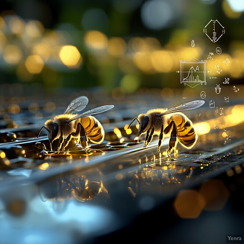 Two bees collecting nectar from a hive on a sunny day