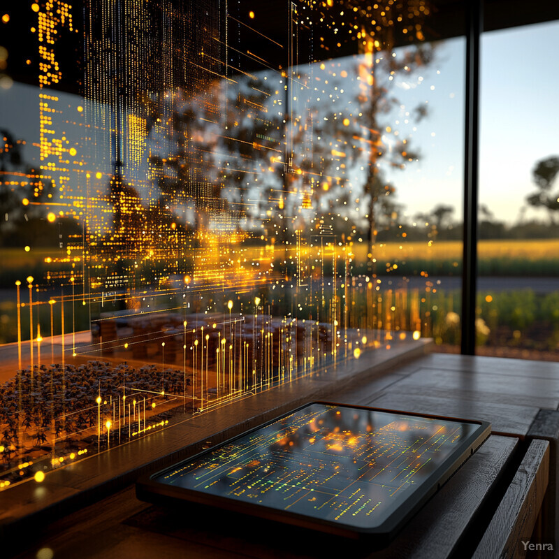 A tablet is placed on a wooden table in front of a window with a view of trees and grass outside.