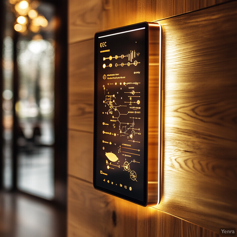 A modern electronic sign mounted on a wooden wall, exuding sophistication and technological advancement.