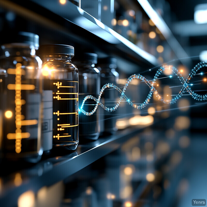 A laboratory setting with rows of shelves stocked with glass bottles and various equipment for conducting research.