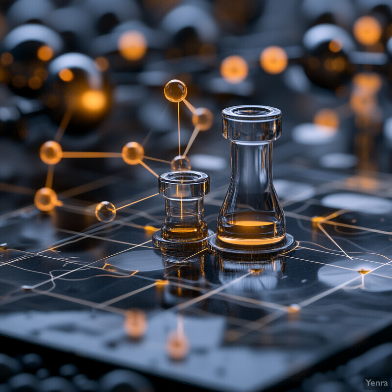 A futuristic-looking chess game featuring two glass pieces on a black board.