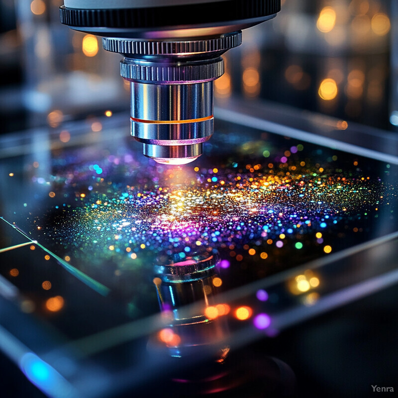 A microscope is being used to examine a biological or chemical sample.