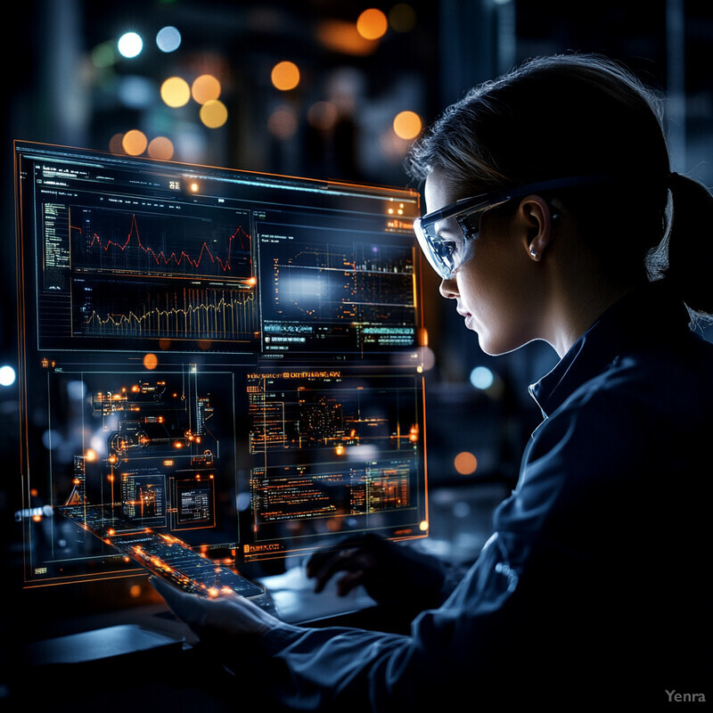 A woman is intently analyzing data on her computer screen.