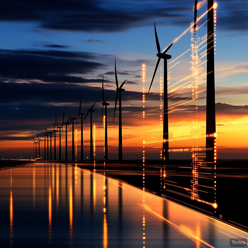 A serene seascape featuring wind turbines situated within the ocean.