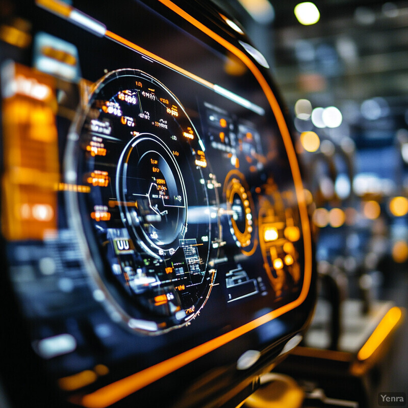 A futuristic-looking screen displays graphs and charts related to Remaining Useful Life (RUL) Estimation in a high-tech control room or monitoring center.