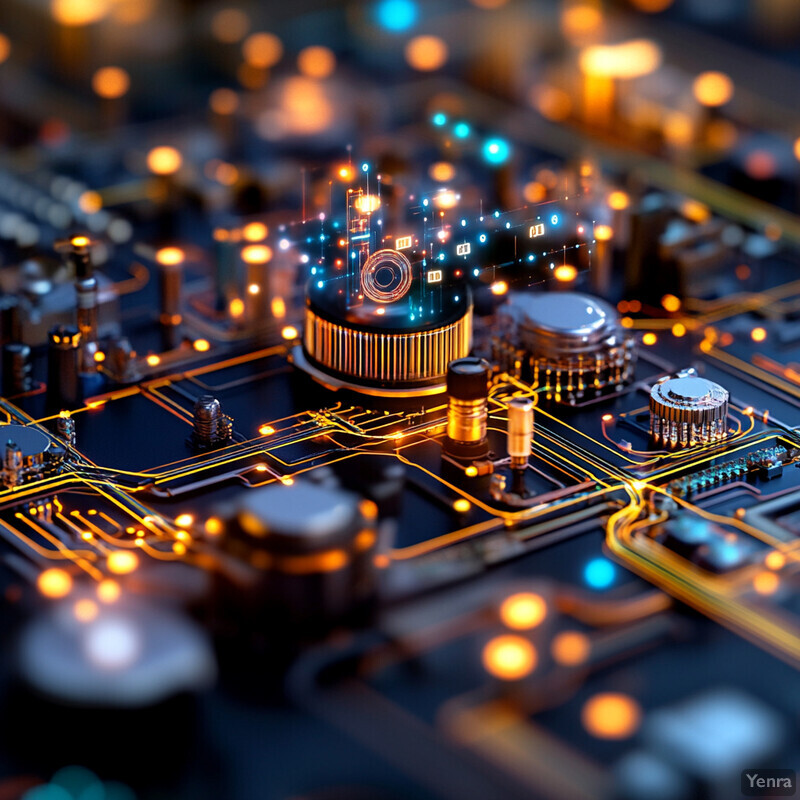 A close-up view of a computer motherboard, showcasing its intricate circuitry and components.