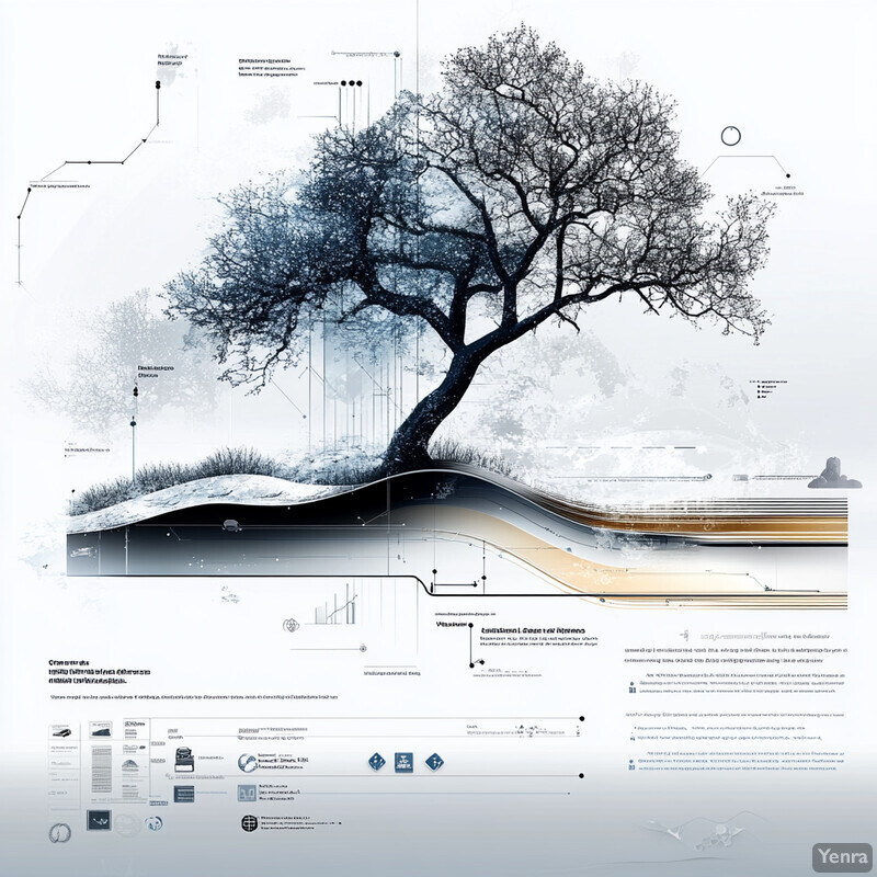 An infographic featuring a tree with bare branches and various visual elements.