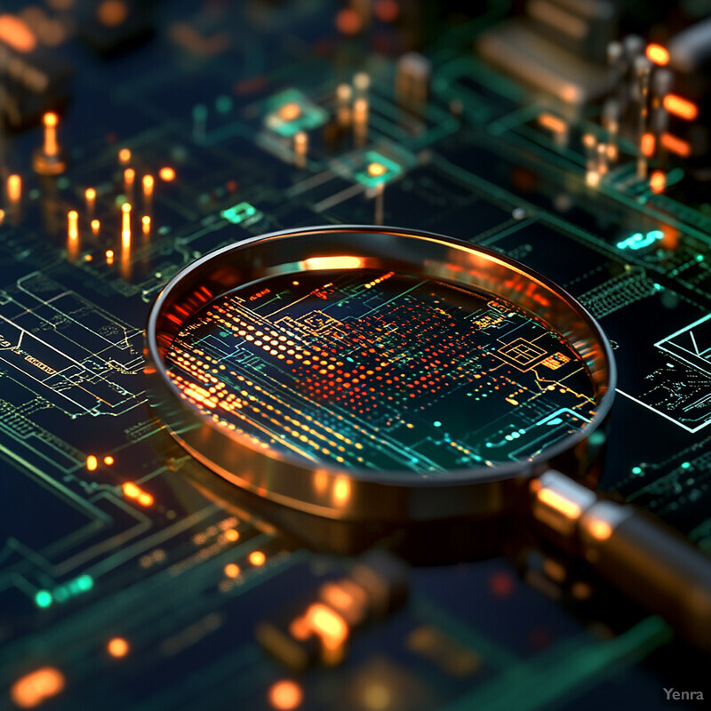 A magnifying glass over a circuit board, indicating an inspection or analysis.